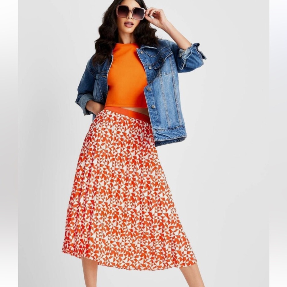 Future Collective Kahlana Barfield Brown Orange Accordion Plisse Midi Skirt 10
